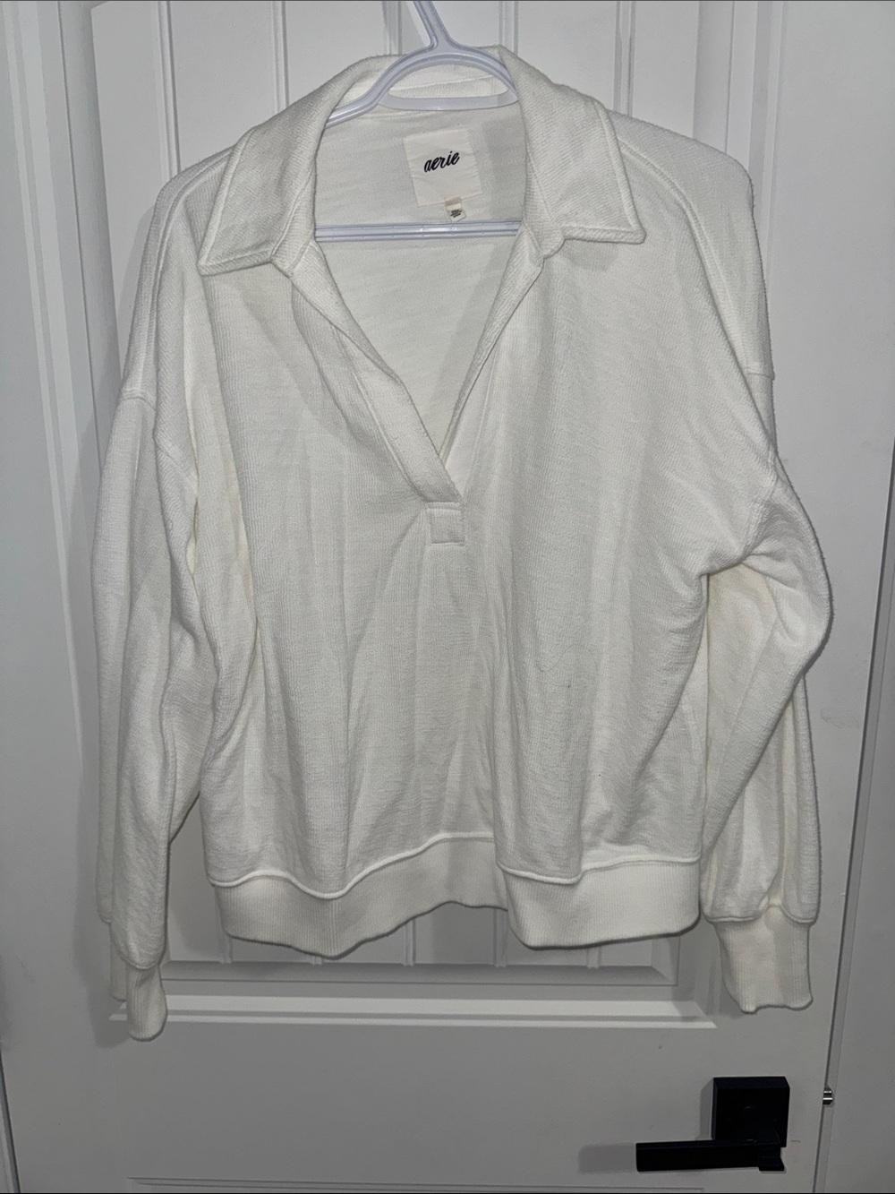 aerie Cream Collared V-Neck Pullover